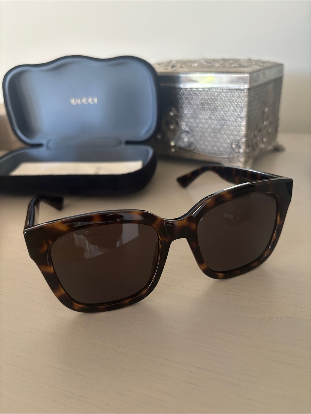 Gucci Tortoiseshell Square Women's Sunglasses with Brown Lenses